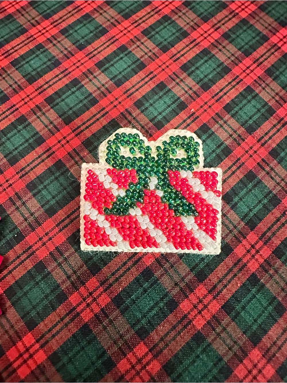Mill Hill Beaded Cross Stitch Christmas Present Brooch